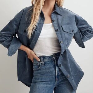 NWOT Madewell Corduroy Twill Oversized Shirt-Jacket Blue | Women’s Size M